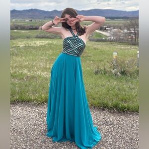 Elegant Teal Halter Dress
